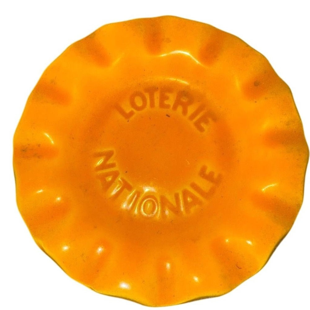 Vtg St Clement Pottery flawedYellow Loterie Nationale Ashtray France Dish Marked